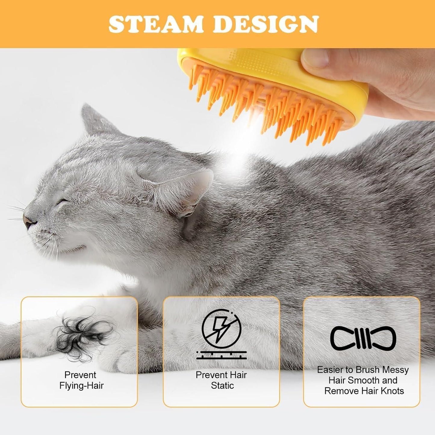 3 In1 Steamy Pet Cat Brush Cleanser Vapor, Steaming Pet Hair Brush