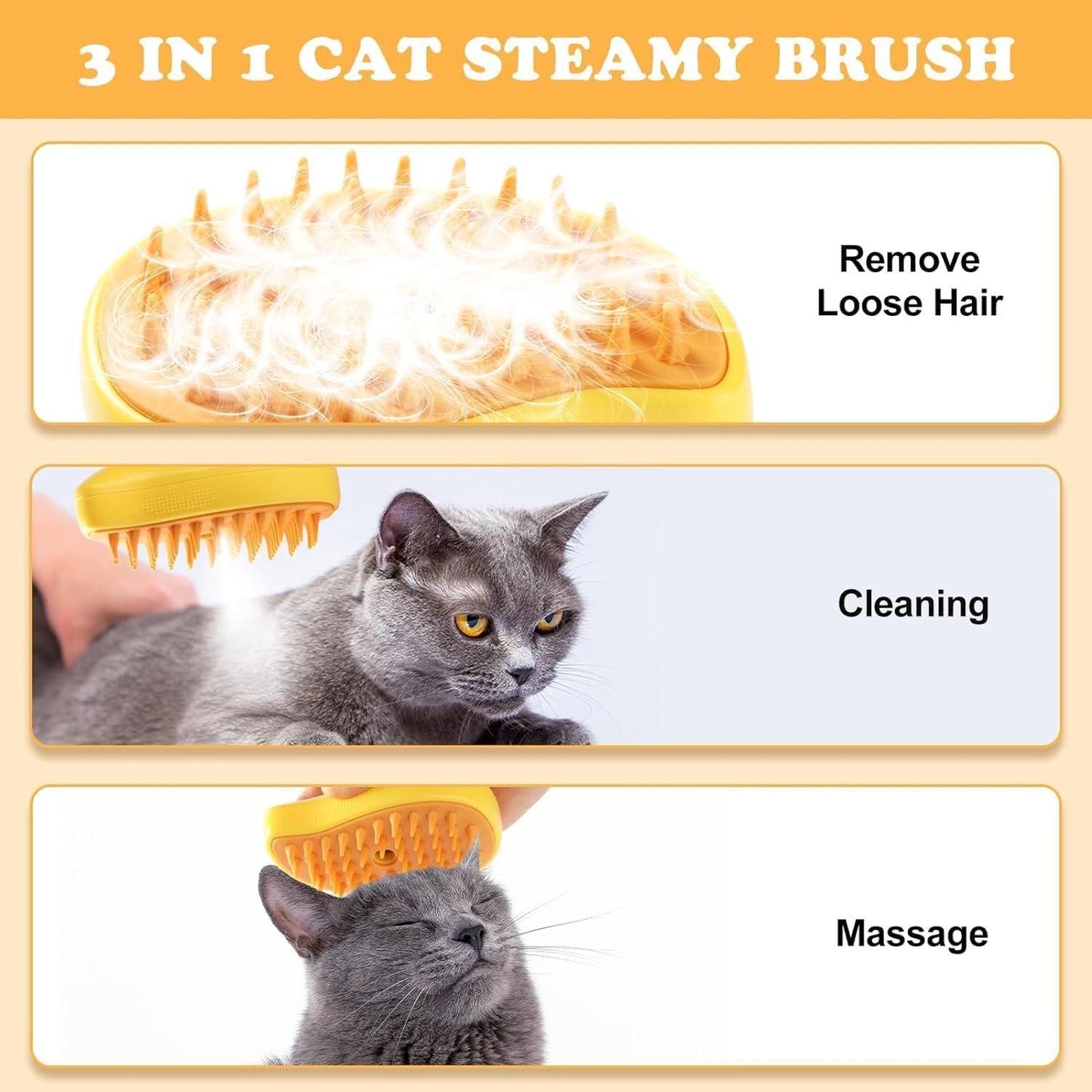 3 In1 Steamy Pet Cat Brush Cleanser Vapor, Steaming Pet Hair Brush